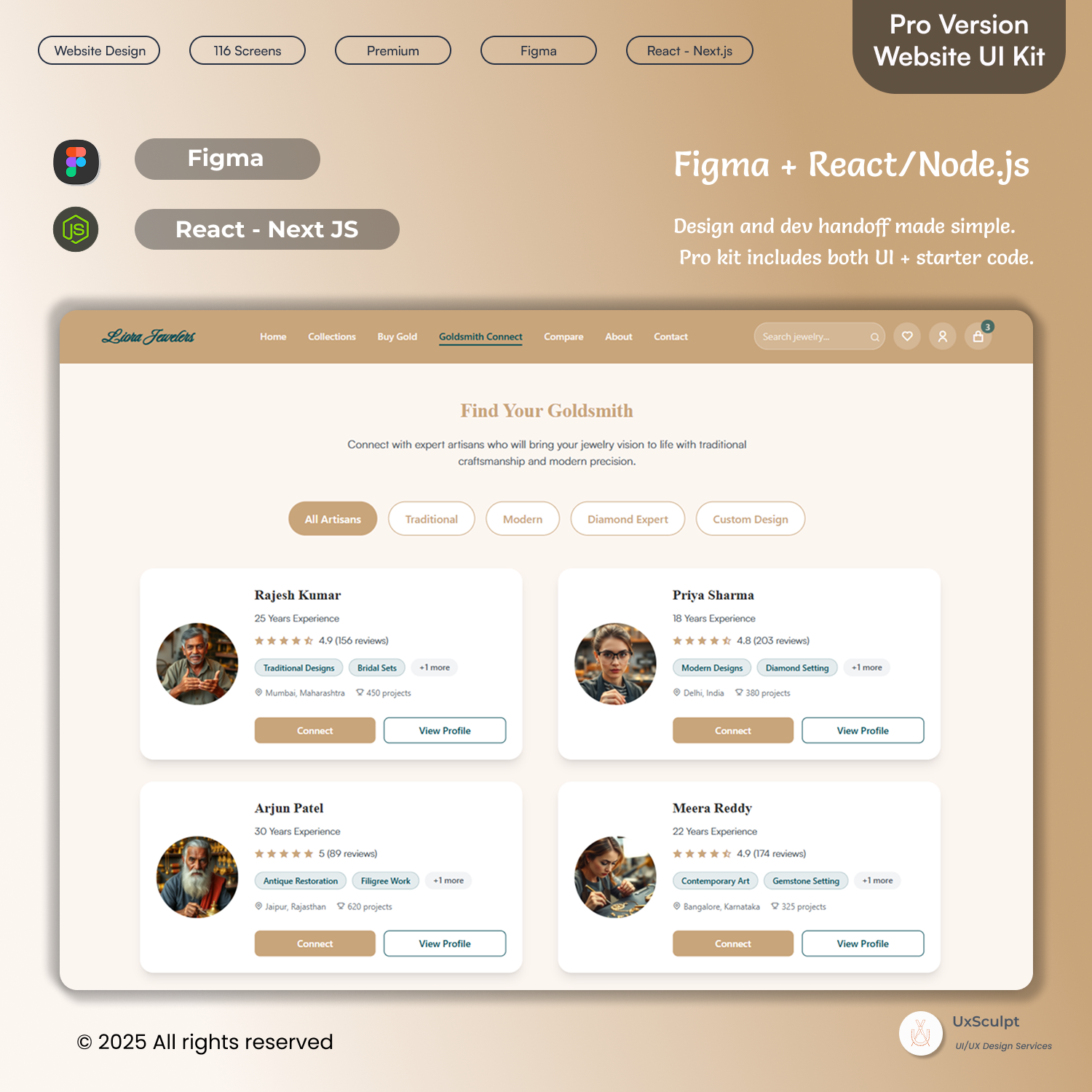 Luxury Jewelry Store UI – 116 Figma UI Screens + React/Node.js Code (eCommerce Kit)