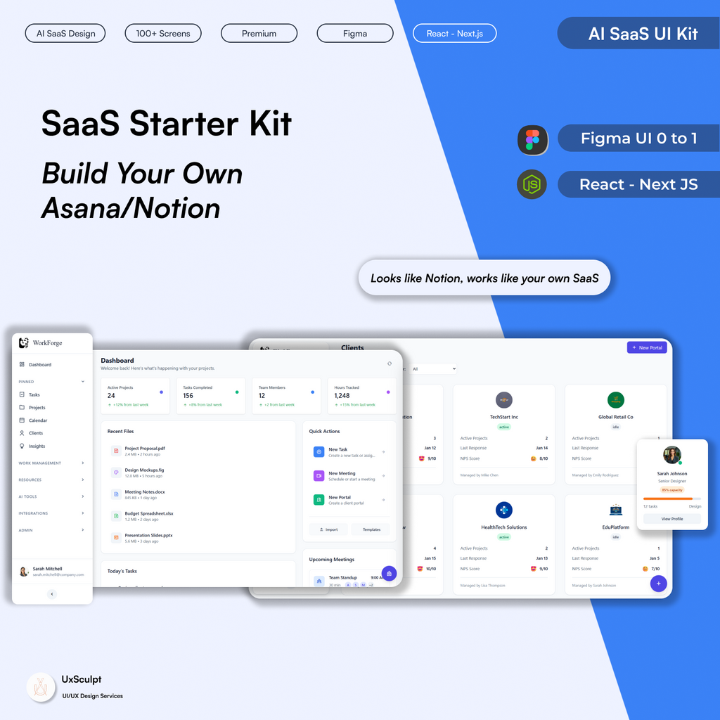 WorkForge – AI SaaS UI Kit (100+ Screens + React Next.js Code)