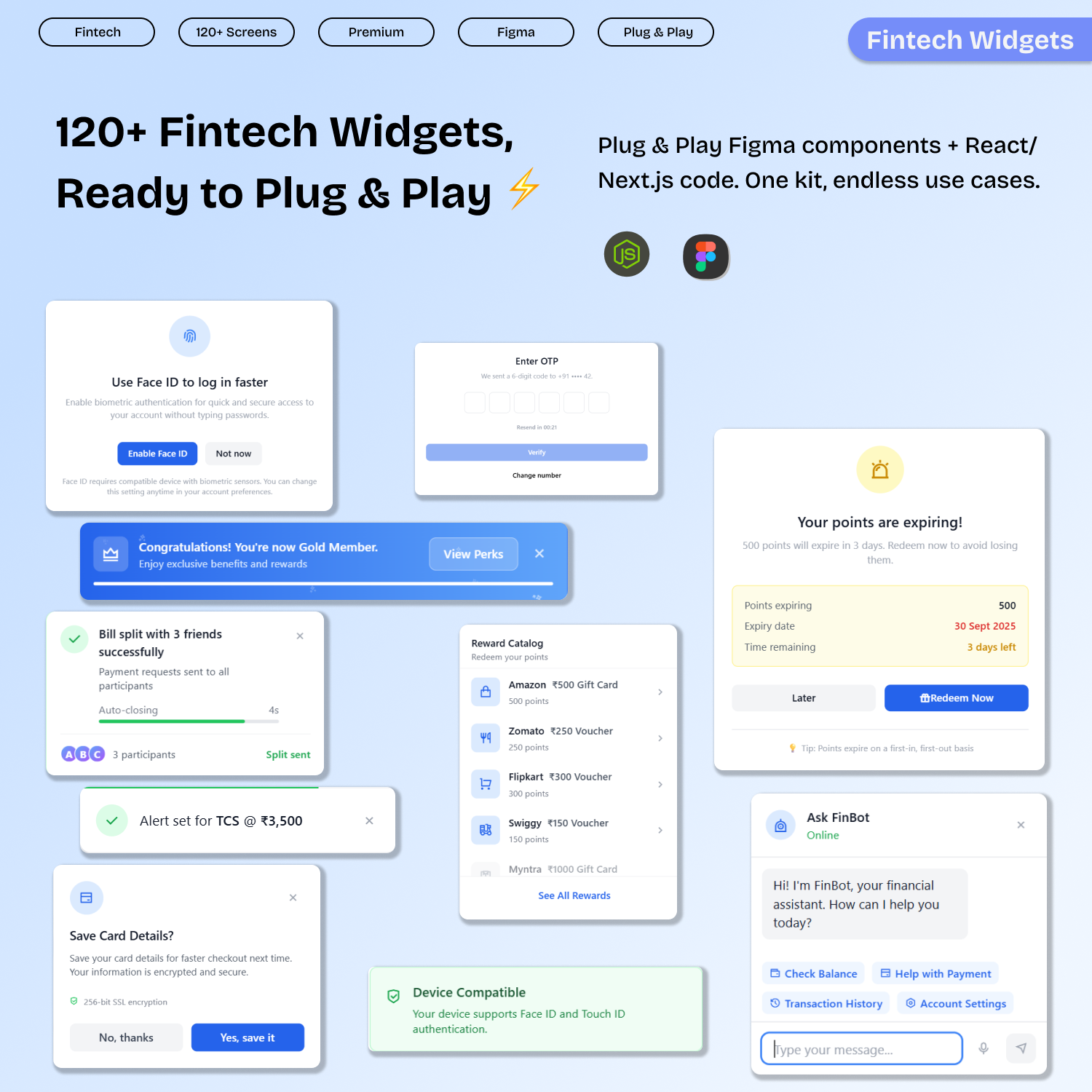 120 Fintech Widgets – Popups, Modals, Dropdowns & Overlays (Figma + React/Next.js)