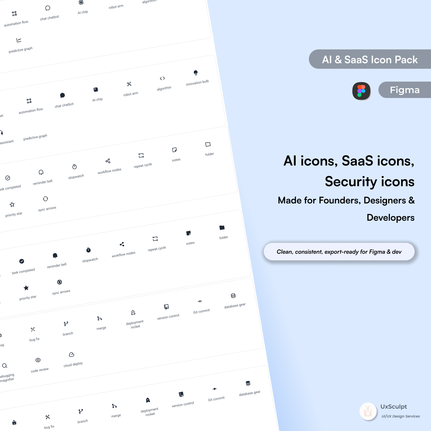 UxSculpt Icons – AI & SaaS Pack (600 variations)