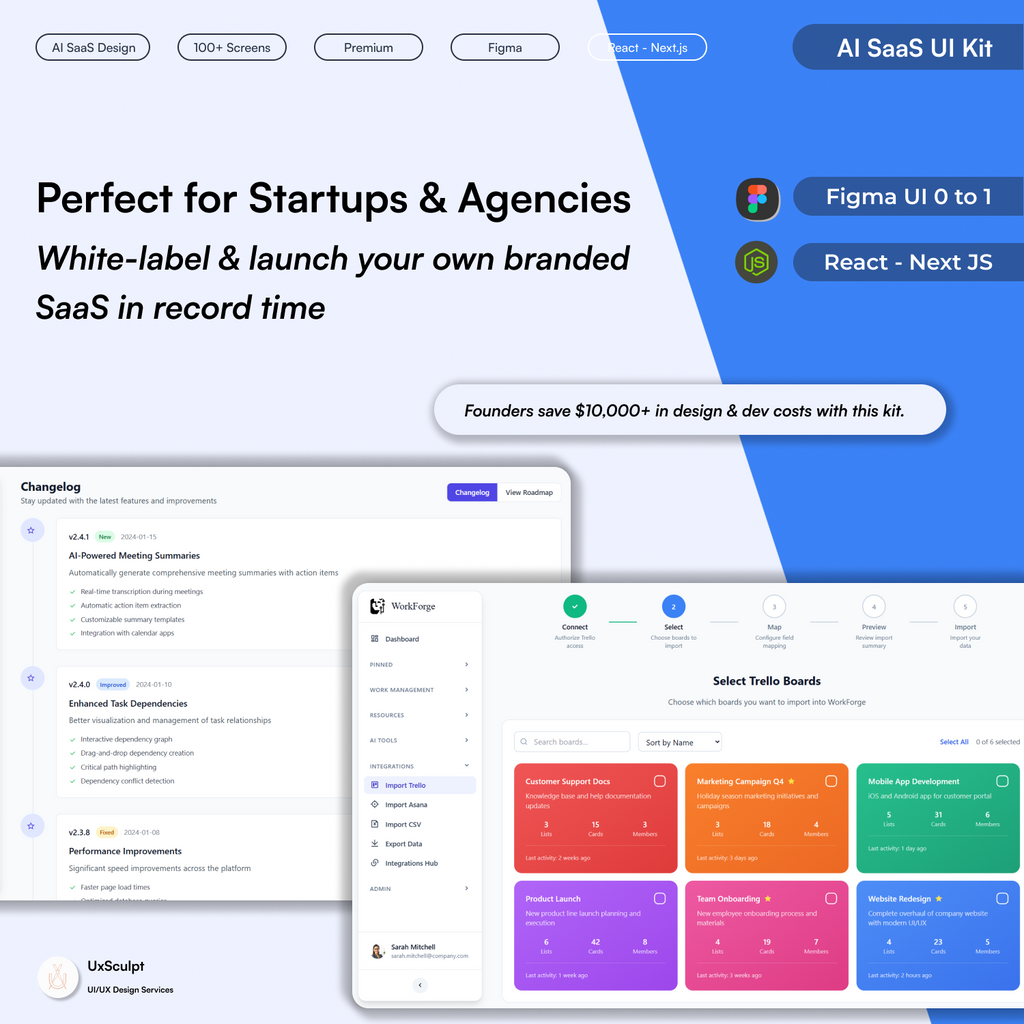 WorkForge – AI SaaS UI Kit (100+ Screens + React Next.js Code)