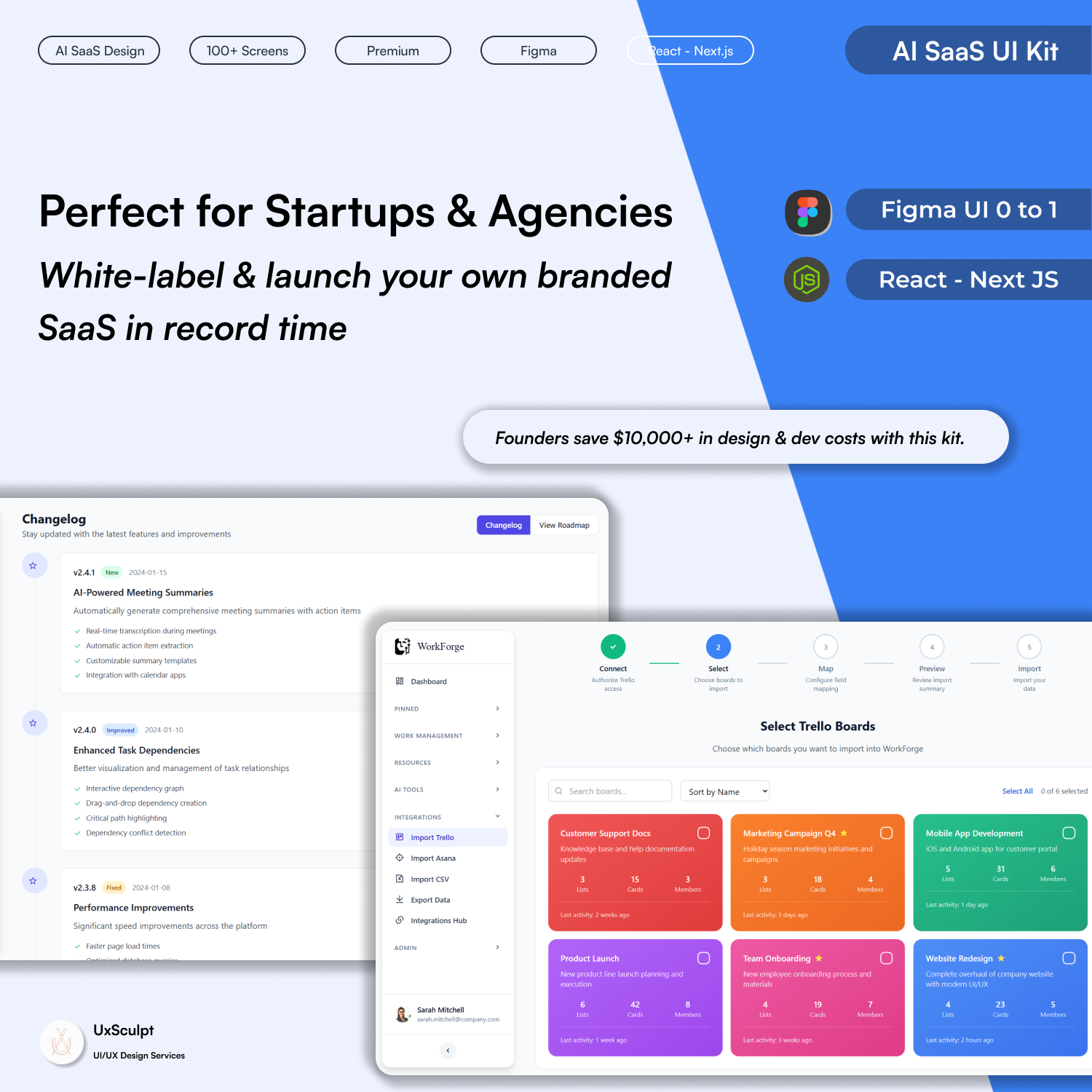 WorkForge – AI SaaS UI Kit (100+ Screens + React Next.js Code)