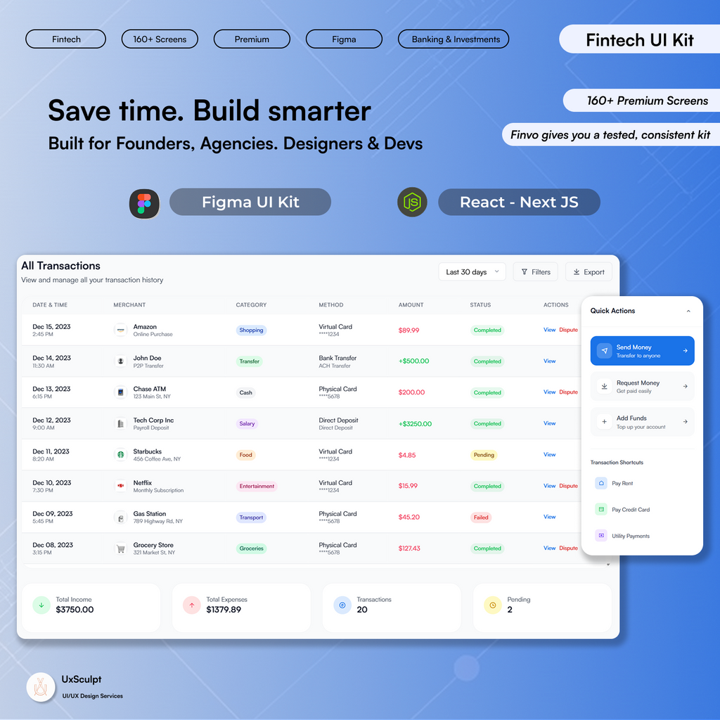 FinTech & Neobank Web Dashboard UI Kit (160+ Screens, Figma + Next.js)