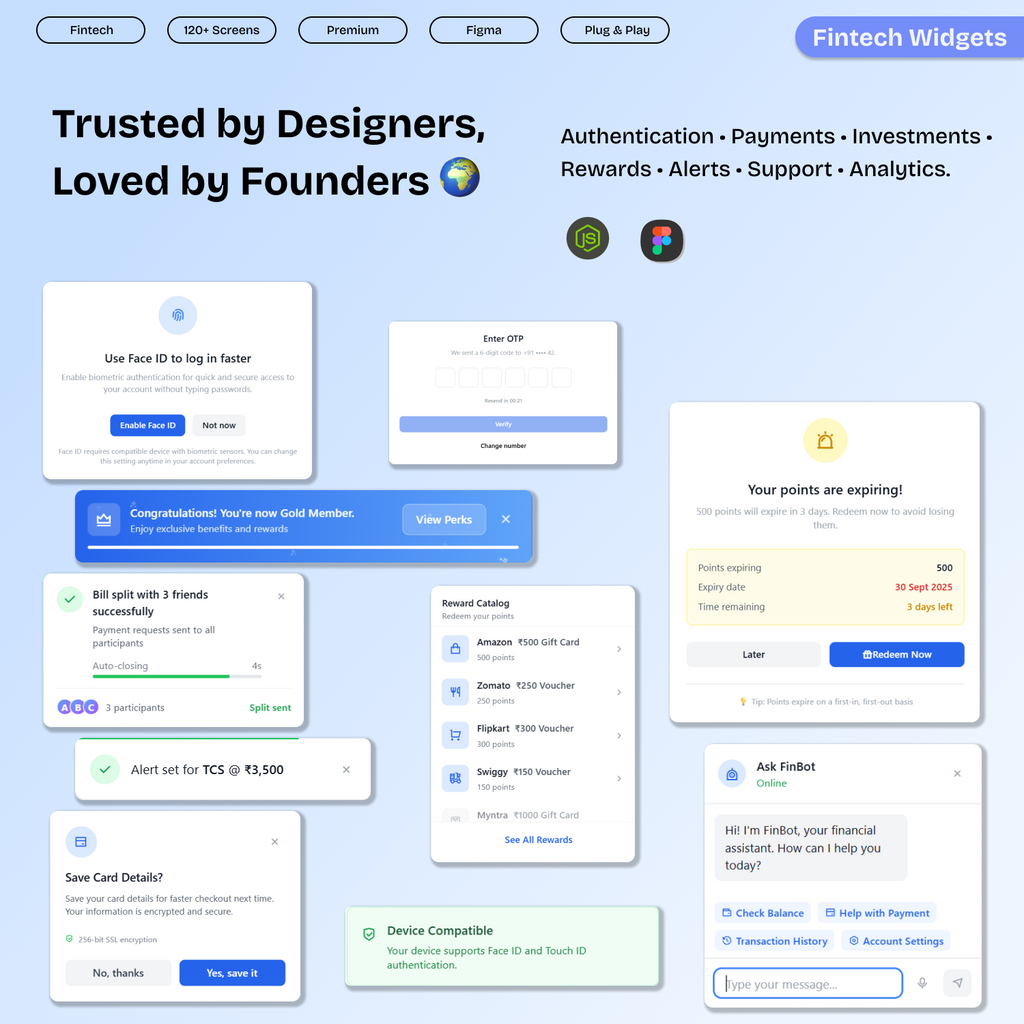 120 Fintech Widgets – Popups, Modals, Dropdowns & Overlays (Figma + React/Next.js)