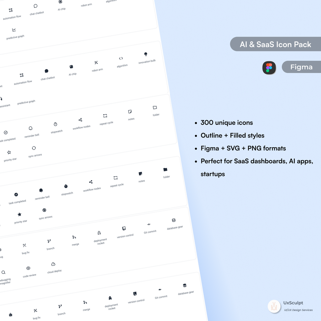 UxSculpt Icons – AI & SaaS Pack (600 variations)