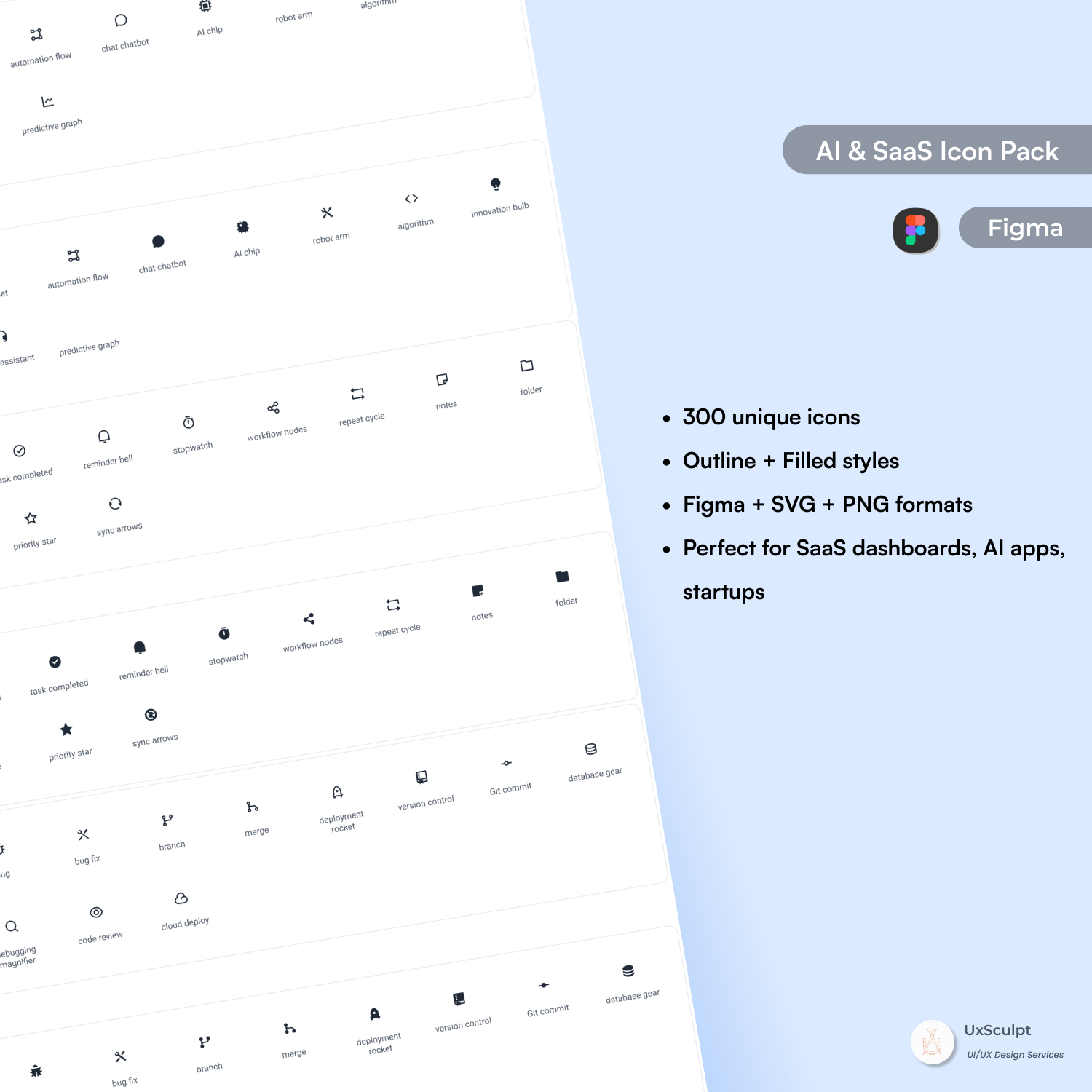 UxSculpt Icons – AI & SaaS Pack (600 variations)