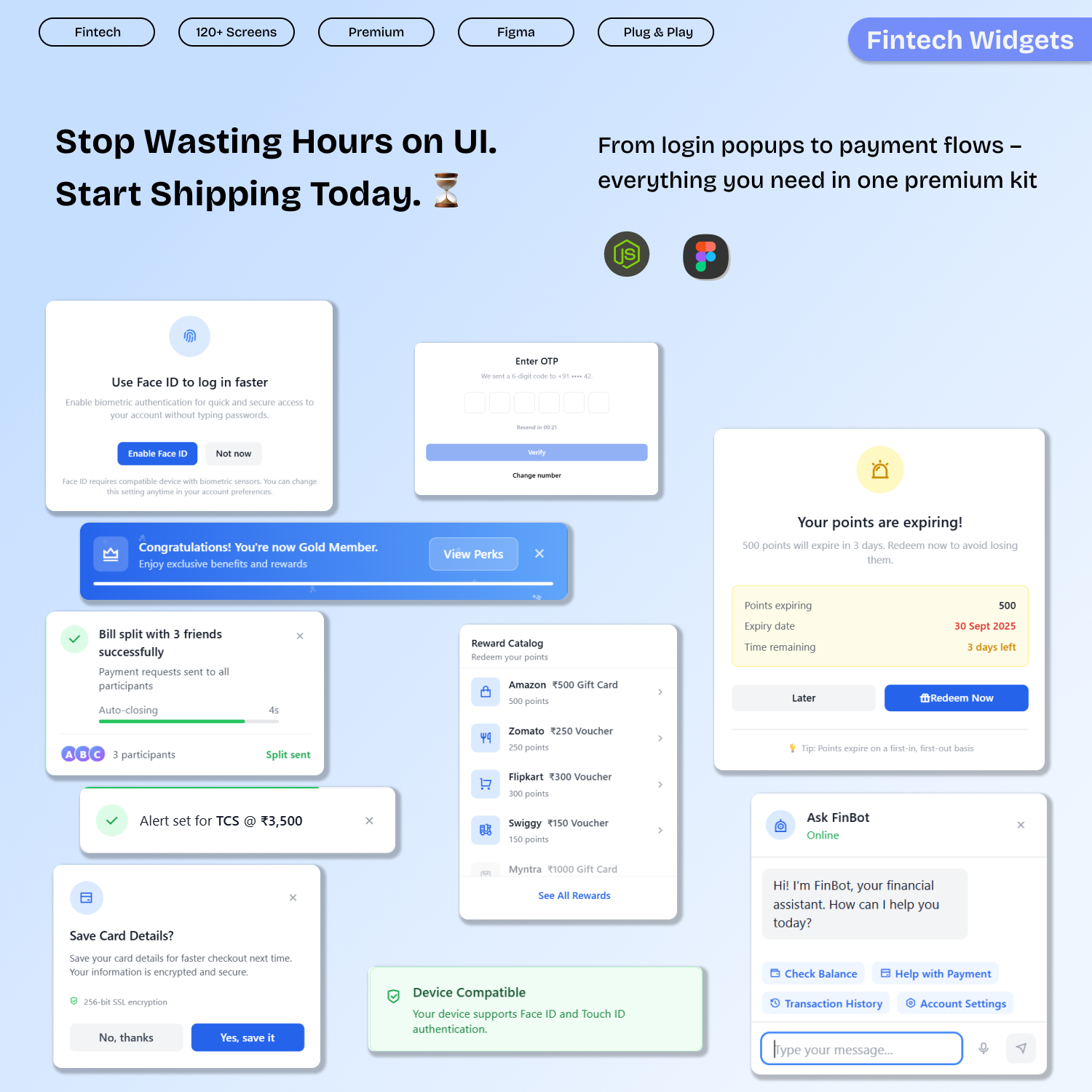 120 Fintech Widgets – Popups, Modals, Dropdowns & Overlays (Figma + React/Next.js)