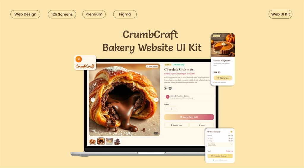 Bakery Website Figma UI kit - 125+ Screens