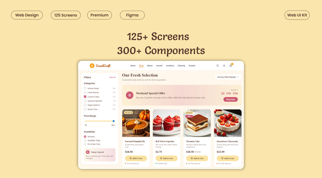 Bakery Website Figma UI kit - 125+ Screens