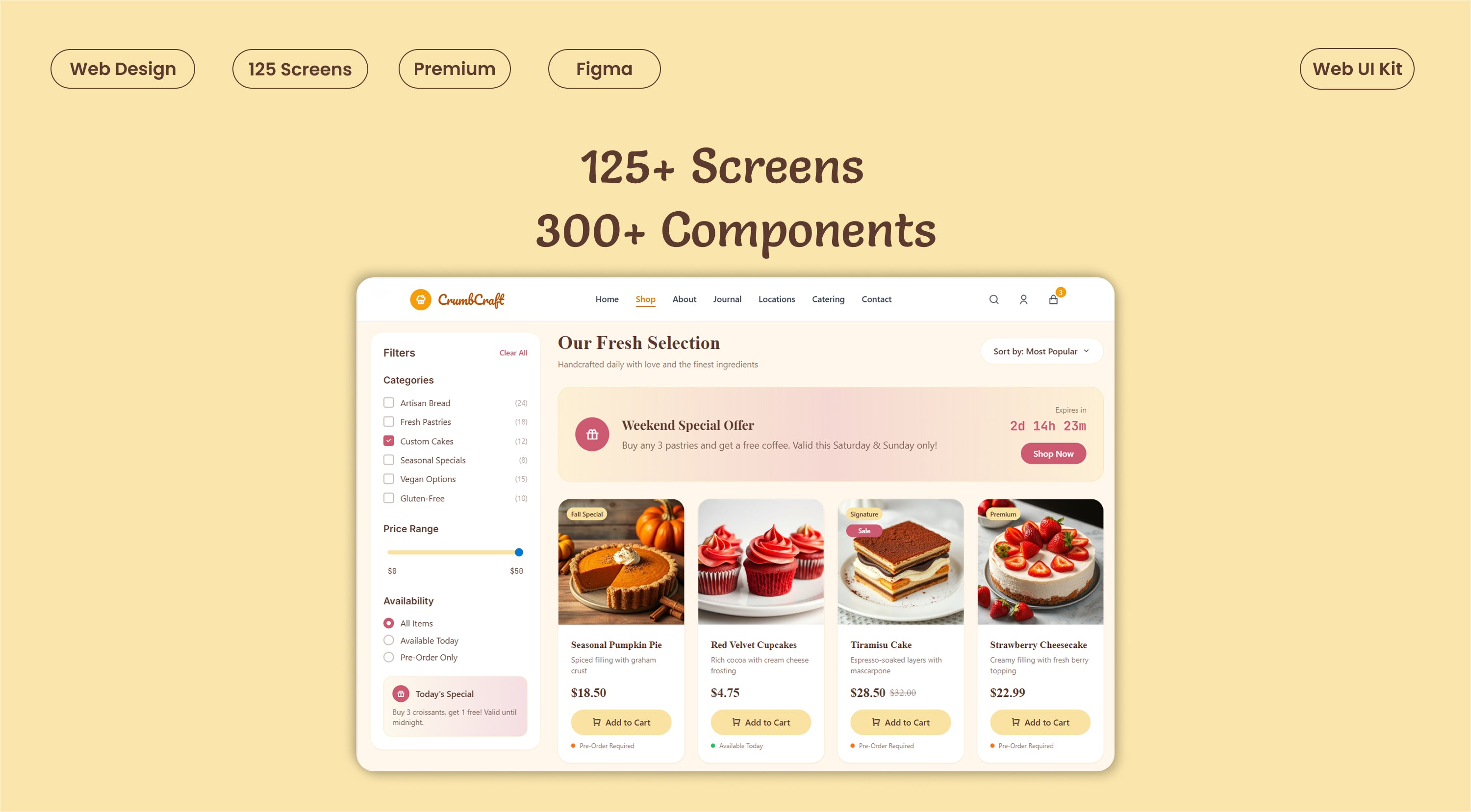 Bakery Website Figma UI kit - 125+ Screens